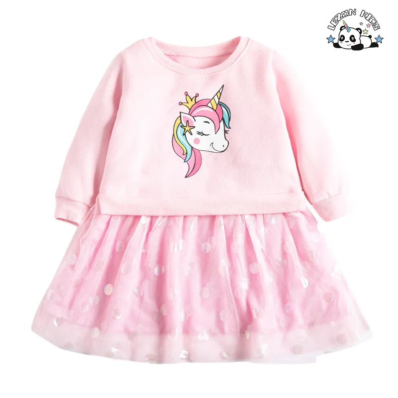 LEZONKIDS - 2024 Most Popular Customize Kid Clothing Lovely unicorn Rubber Print Sweatshirt Girls Dress